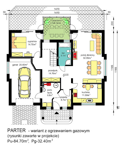 BW-52 wariant 1 - Rzut parteru - propozycja adaptacji - ogrzewanie gazowe