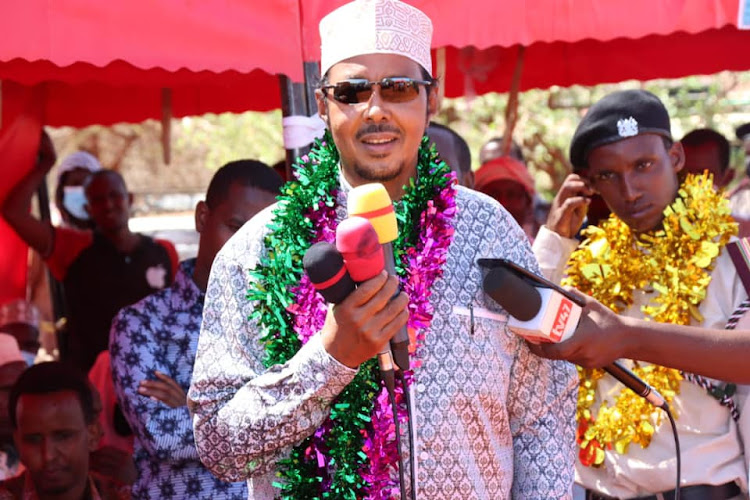 Eldas MP Adan Keynan speaking in Jigjiga location, Eldas subcounty on Saturday.