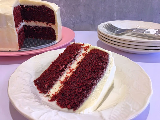 A decadent, luxurious and moist Red Velvet Cake.