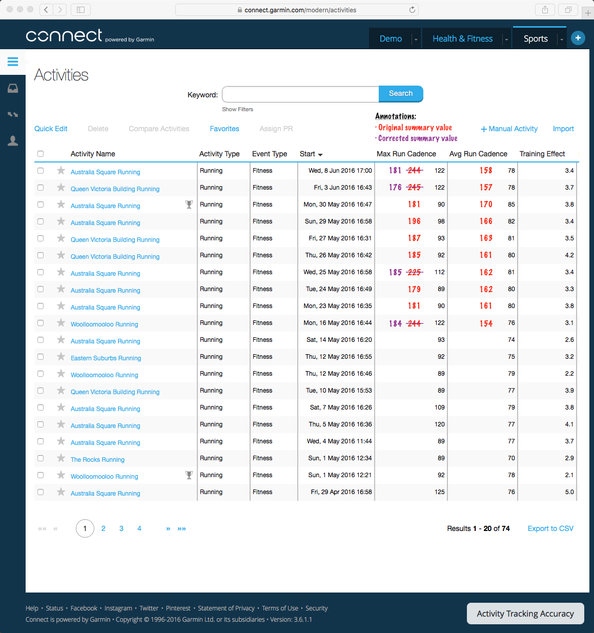 Incorrect values shown Run Cadence columns Garmin Connect's Activities - Garmin Connect Web - Mobile Apps & Web - Forums