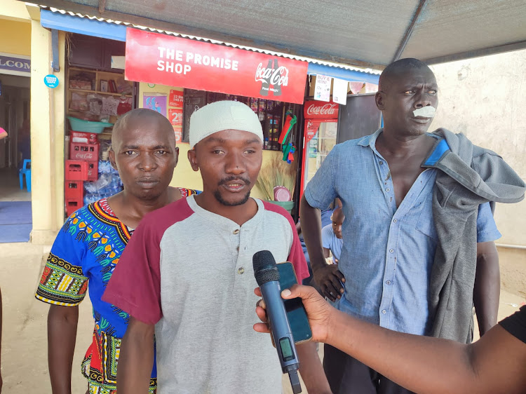 Dickson Kioko who sustained a deep cut at the back of his head and was treated in Kwale before being referred to the Coast General Teaching and Referral Hospital.