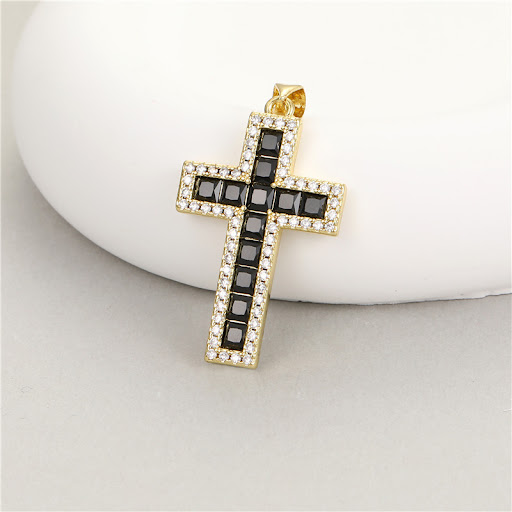 Title 6, 14K Gold Color Protection Inlaid Zircon Cross P...