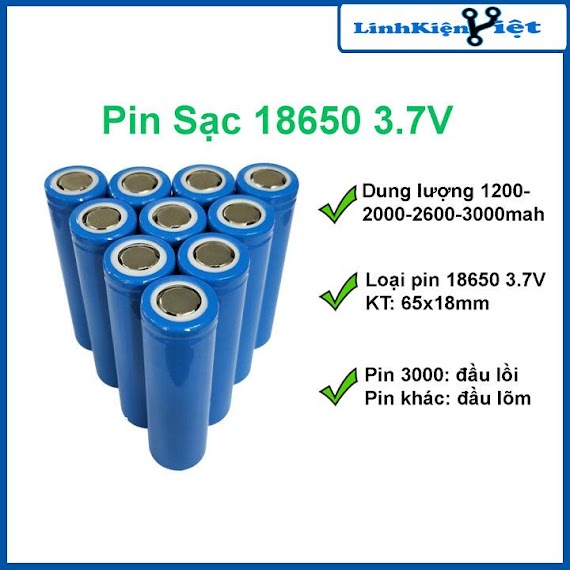 Pin Sạc Dự Phòng 18650 3.7V Đủ Dung Lượng 1200/1500/2000/2600/3000Mah