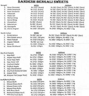 Sandesh Bengali Sweets menu 