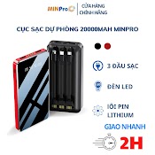 Cục Sạc Dự Phòng 20000Mah Minpro Sạc Nhanh 2.1A 3In1 Type C Micro Usb Có Đèn Chiếu Sáng