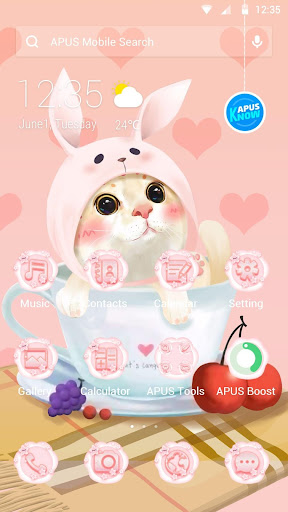 Cute Pink Kitten-APUS Launcher free fashion theme