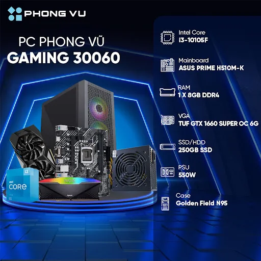 PC PV Gaming 30060 (i3-10105F/8GB/250GB SSD/GTX 1660S/No OS)