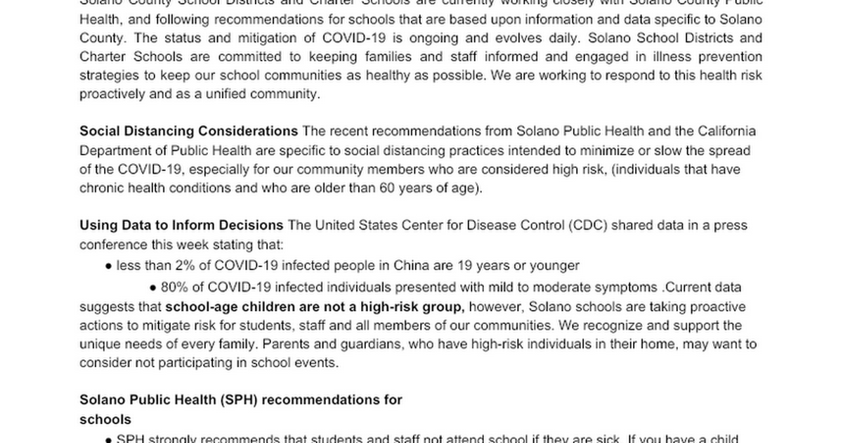 FSUSD Corona Virus Update - 3_12_2020 - English and Spanish Solano Letter