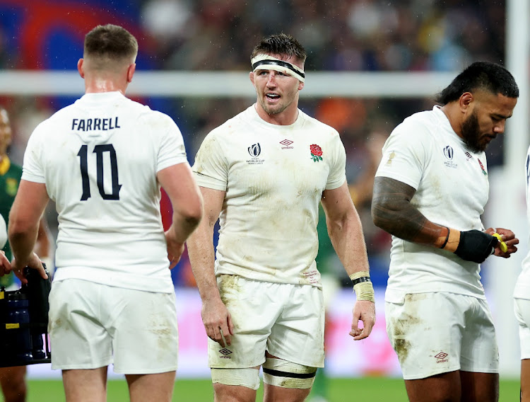 Tom Curry of England, centre, looks on during the Rugby World Cup France 2023 match between England and South Africa at Stade de France in Paris, France, October 21 2023. Picture: CAMERON SPENCER/GETTY IMAGES