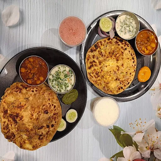 2 Aloo Paratha +2Paneer Paratha +2 Lassi