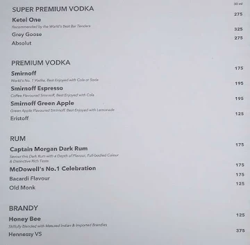 30:60 Bar, The Fern Residency menu 