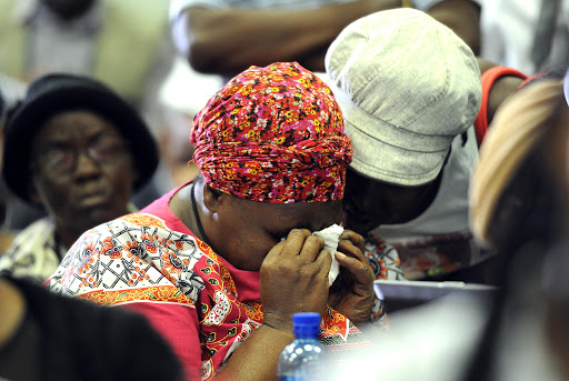 Bertha Molefe, who lost her daughter breaks down during the media briefing by the Health Ombudsman to announce the final report on the Life Esidimeni psychiatric patients’ deaths on February 01, 2017 in Pretoria, South Africa.