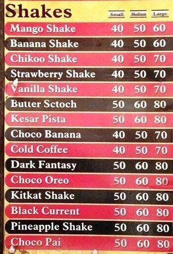 Prem Juice & Shake menu 