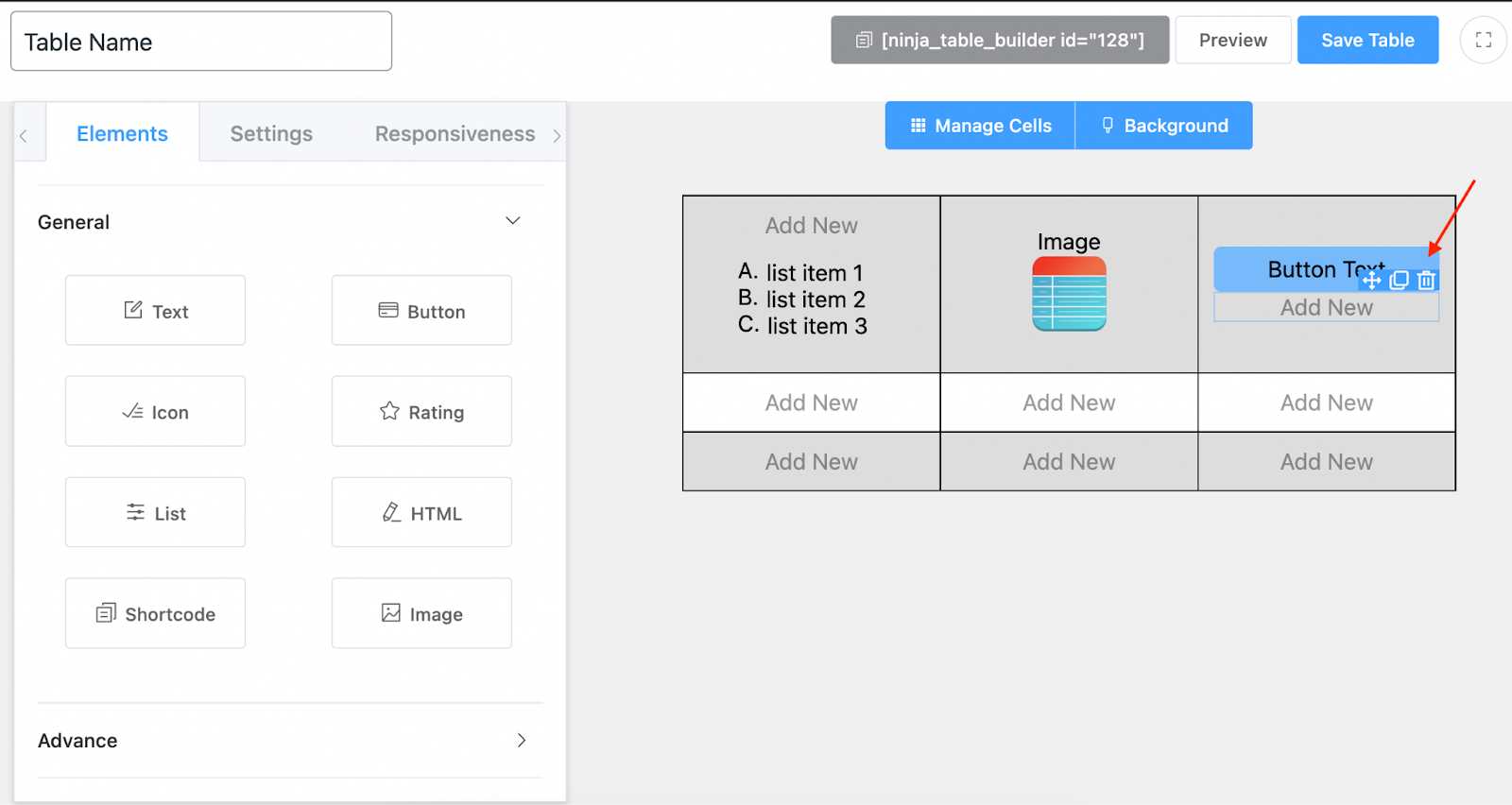 Ninja Tables Drag and Drop Builder