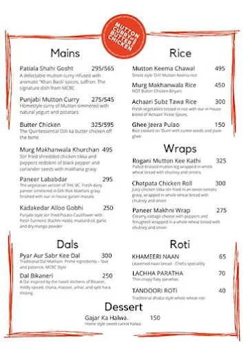 Mutton Curry Butter Chicken menu 