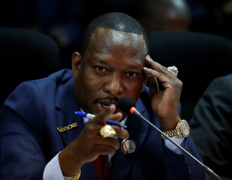 Nairobi County Governor Mike Sonko when he appeared before the Senate Devolution committee on Wednesday, April 24, 2019.