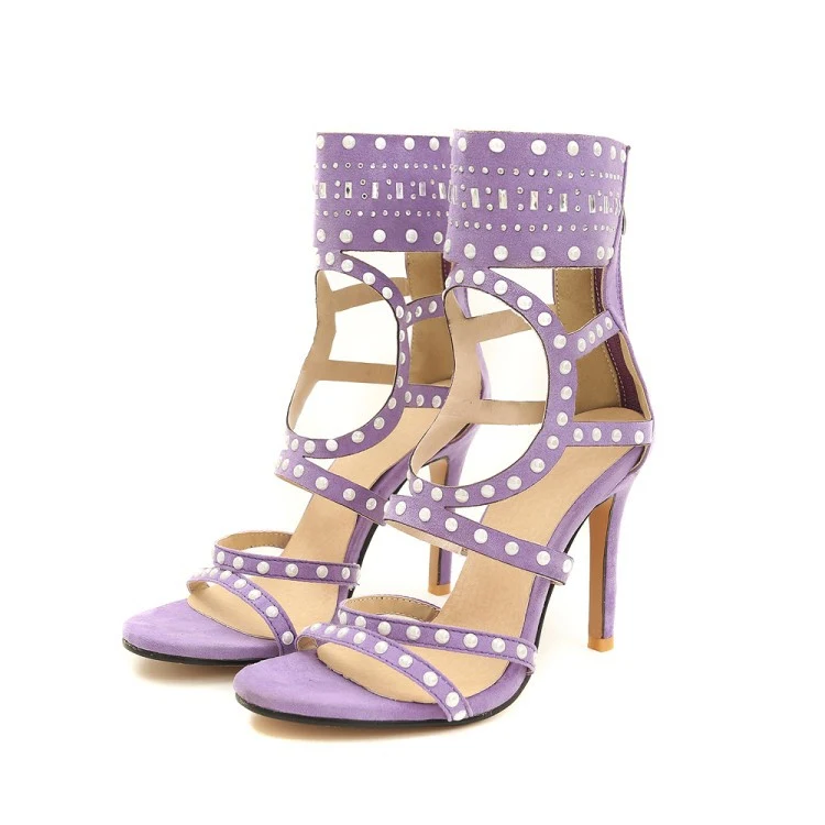 Sandálias de moda de verão com salto agulha, bico redondo e PU, perfeitas para um visual fashion e elegante, com cores sólidas e modernas.