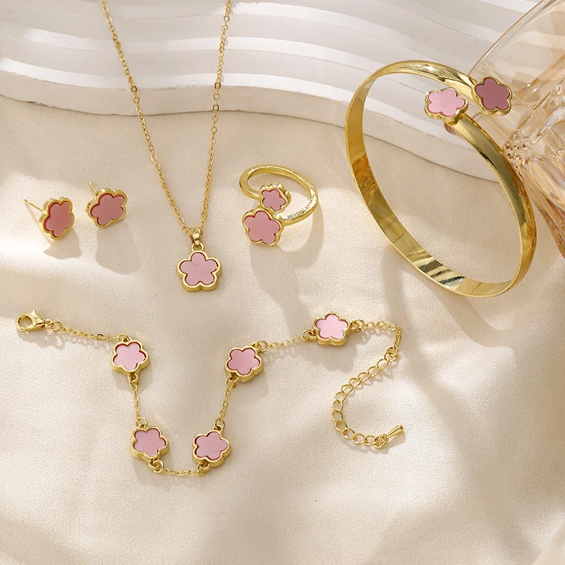 Conjunto de Joyería Acrílico Pulsera Collar Anillo Pendientes de Botón Elegancia Versátil para Combinar con Cualquier Atuendo, Perfecto como Regalo.
