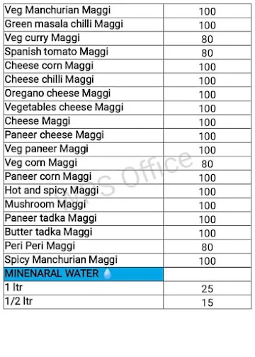 Snaack Shop menu 