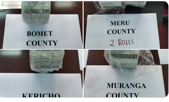 Name of counties where 17 rolls of stickers targeted to serve various polling stations estimated to be 10,000 in number.