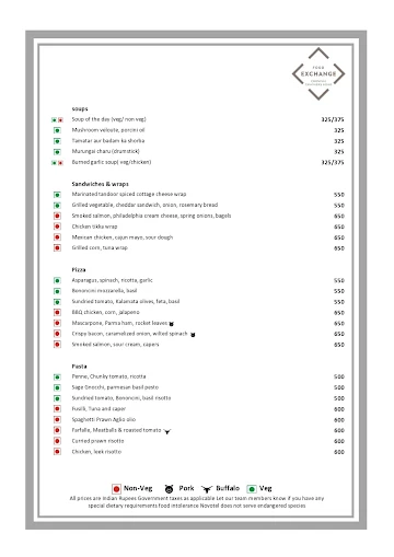 Food Exchange menu 