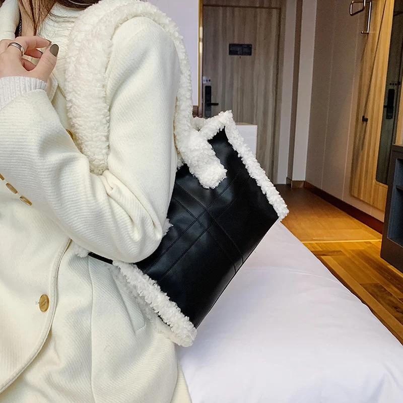 Bolso Mensajero Peludo de Hombro Estilo Casual Occidental Portátil Perfecto para Salir y Lucir Elegante y a la Moda