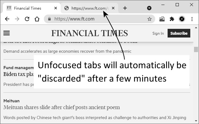 Simple Discard Tab chrome extension