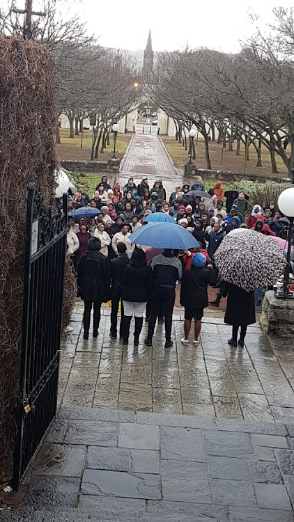 Students gathered to march against gender-based violence at Rhodes University on August 7, 2018.