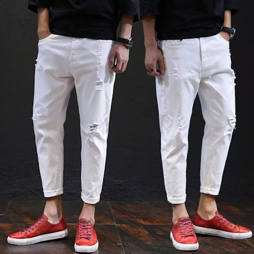 Title 4, Ripped Harem Pants Mens Casual White Pants Com...