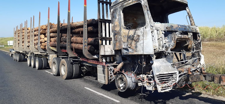 One of the 28 trucks torched on July 9 2021 by protesters demanding the release of Jacob Zuma.