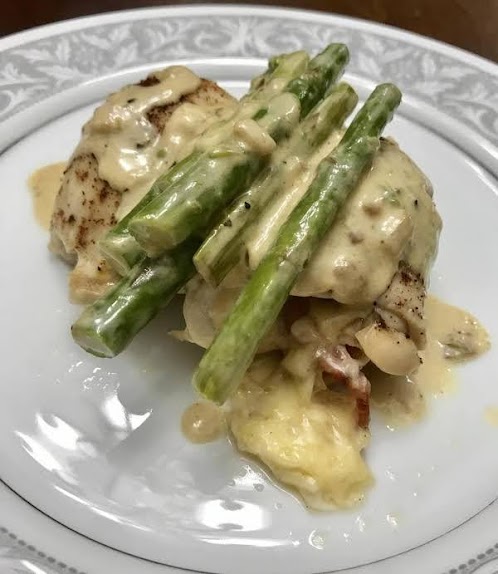 Bacon Cheddar Chicken With Asparagus Cream Sauce