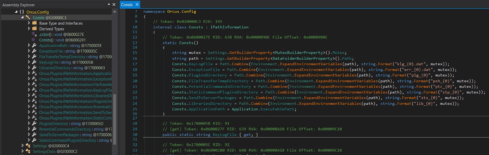 Orcus.Config.Consts class overview in DnSpy