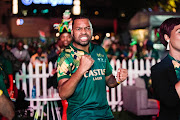 Itumeleng Khune celebrates a Bafana Bafana goal during the Africa Cup of Nations final qualifier against Libya. 