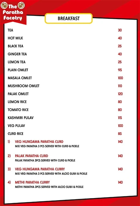 The Paratha Factory Food Menu 1