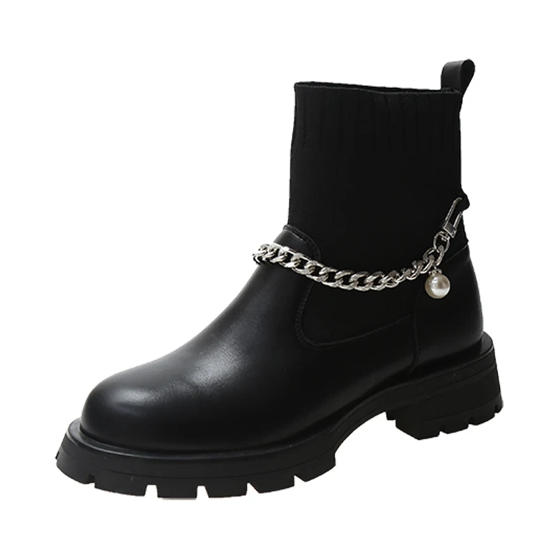 Bottines courtes rétro style Martin en maille extensible avec chaîne, deux façons de les porter, confort et style assurés.