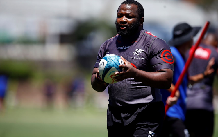 Sharks prop Ox Nche during the Cell C Sharks training session at Kings Park on November 29 2022.