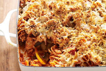 Chicken sausage, mushroom and pasta casserole