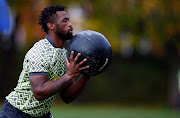 Springbok captain Siya Kolisi during the captain's run at Peffermill Playing Fields in Edinburgh, Scotland on November 12 2021.