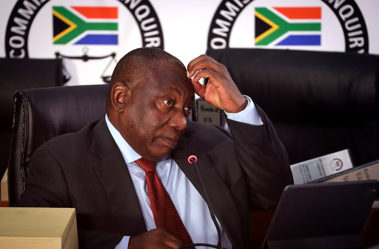 President Cyril Ramaphosa testifies before the Zondo Commission of Inquiry into State Capture in Johannesburg. Picture: SUMAVA HISHAM