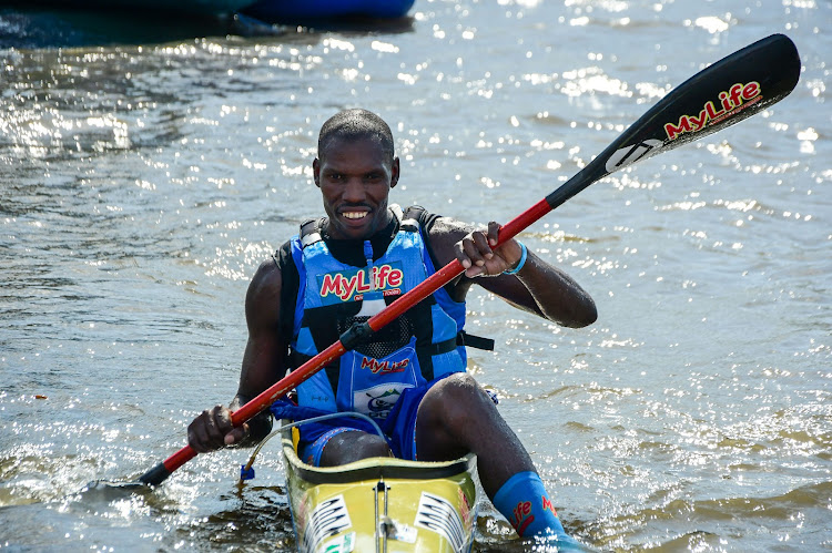 Thulani Mbanjwa finishes his 21st Dusi during the Dusi Canoe Marathon on March 20 2021 in Durban. Picture: GALLO IMAGES/DARREN STEWART