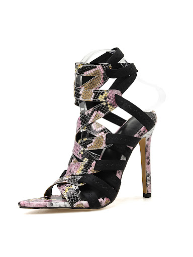 Title 4, Snakeskin elasticated Roman colorblock pumps fo...