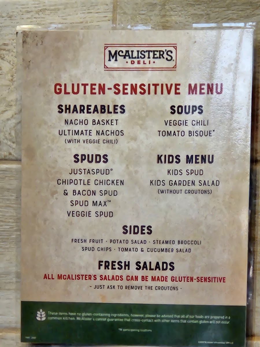 McAlister's Deli gluten-free menu