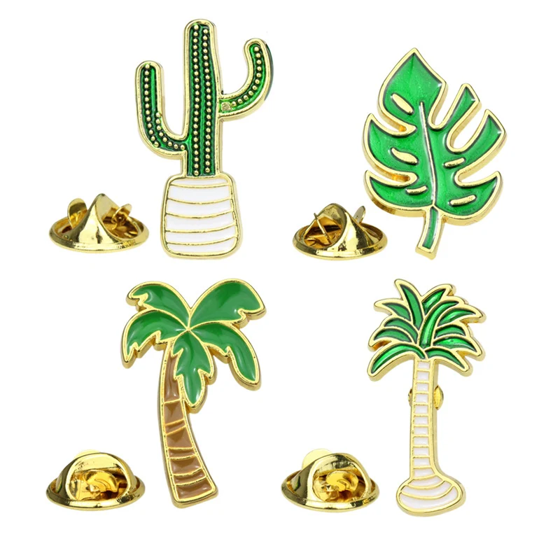 Broche criativo de folhas de desenho animado, cacto e coqueiro. Adicione um toque divertido a roupas e bolsas com este acessório único.