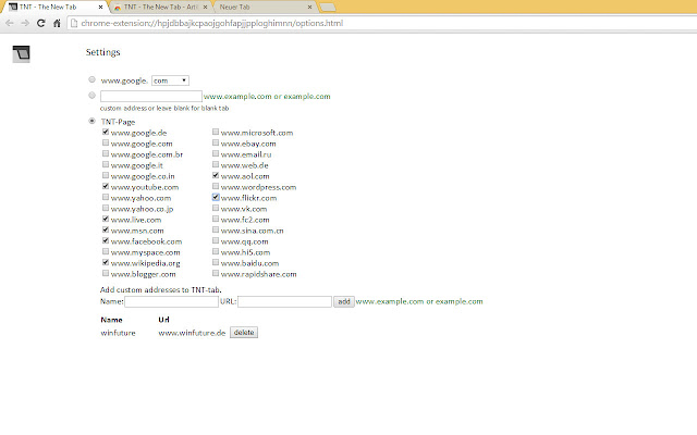 TNT - The New Tab chrome extension