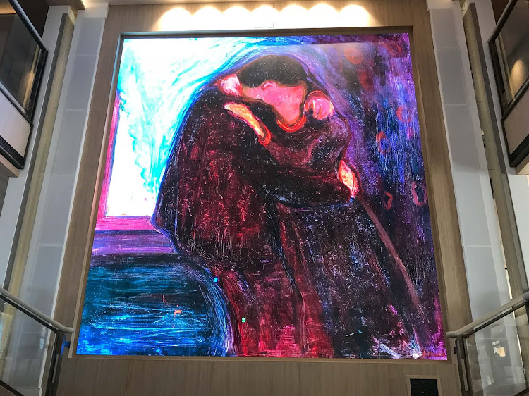 Artwork by Norwegian artist Edvard Munch graced the digital screen in the atrium of Viking Sun. 