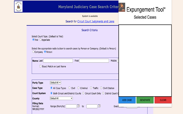 Expungement Tool chrome extension