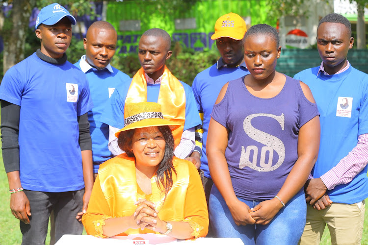 Jackline Karani addressing journalists at Kisii Sports Club