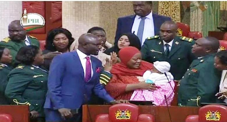 A screenshot of Kwale woman representative Zulekha Hassan with her baby in the chambers