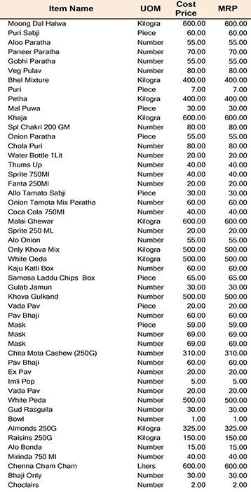 Pandit Ji Pan Waale menu 