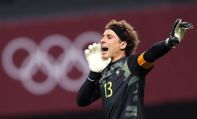 Guillermo Ochoa #13 of Team Mexico reacts during the Men's First Round Group A match between South Africa and Mexico on day five of the Tokyo 2020 Olympic Games at Sapporo Dome on July 28, 2021 in Sapporo, Hokkaido, Japan.